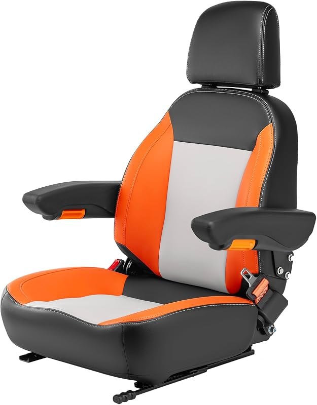 Universal Tractor Seat, Comfortable Zero Turn Mower Seat with Adjustable Safety Belt Armrest Micro Switch for Forklift