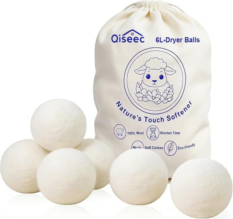Wool Dryer Balls 6-Pack L - Natural Reusable Laundry Fabric Softener, Reduces Wrinkles & Drying Time, Hypoallergenic