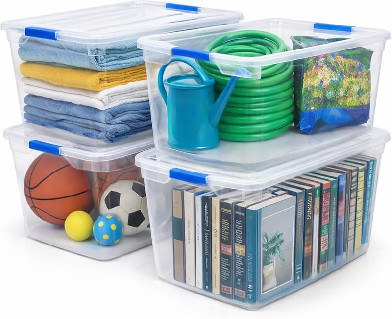 EconoHome Clear Storage Box - 95 Qt/24 Gallon Clear Plastic Storage Bins with Lids 4 Pack - Lidded Stackable Organizer