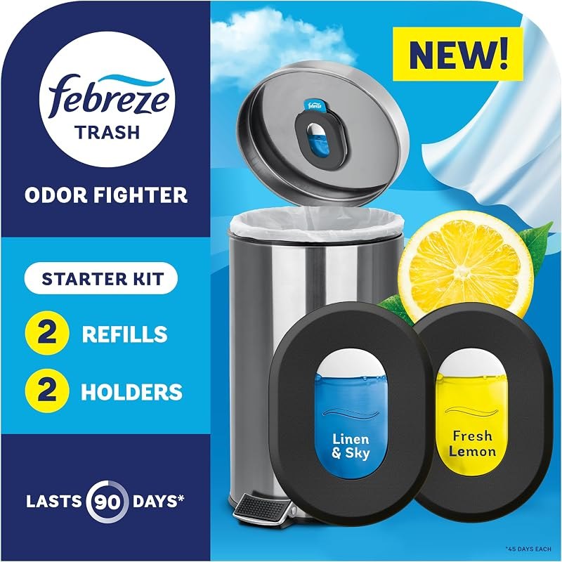 Febreze Odor Fighter, Can Air Freshener, Stick-On Deodorizer for Garbage Cans, Diaper Pails, Works with Scented Bags