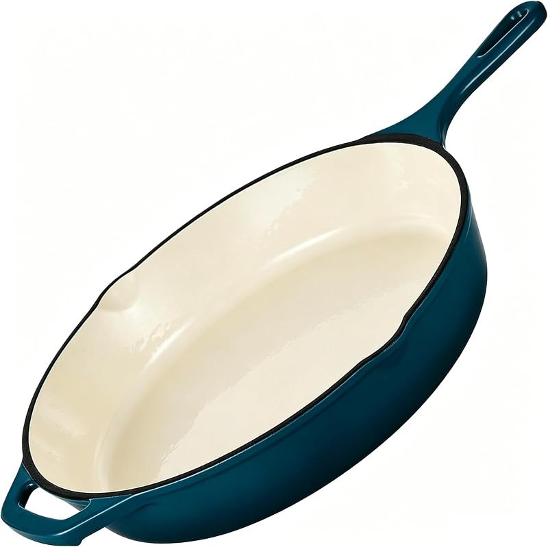 Enameled Cast Iron Skillet, Fry Pan for Gas, Electric, Ceramic Stovetops​ (Peacock Blue, Skillet 10 inch) — enamel for