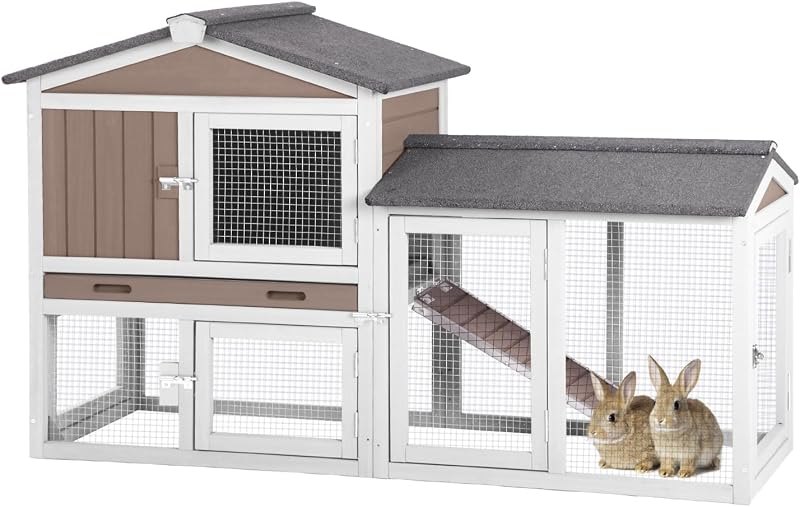 Outdoor Rabbit Hutch with No-Leak Plastic Tray, Expandable Chicken Coop, Large Run Space for Bunny, Guinea Pig, Duck