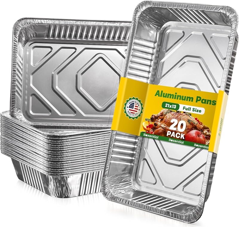 21x13 Aluminum Pans [20 Pack], Extra Heavy Duty Full Size Disposable Aluminum Foil Pans, Deep Baking Pans for Cooking