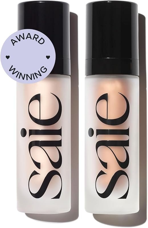 Saie Glowy Super Gel Duo - Illuminating Makeup Primer + All-Over Liquid Highlighter Gel for Dewy, Glass Skin - Vegan