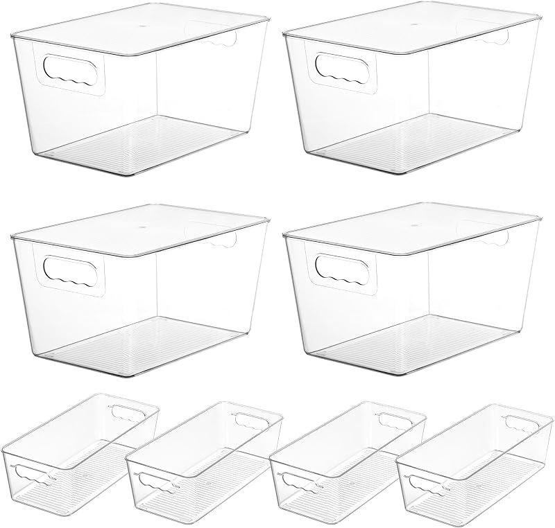 Vtopmart 8 Pack Clear Storage Bins with Lid Set for Pantry Organizer — clear storage bins with lids kit for clear