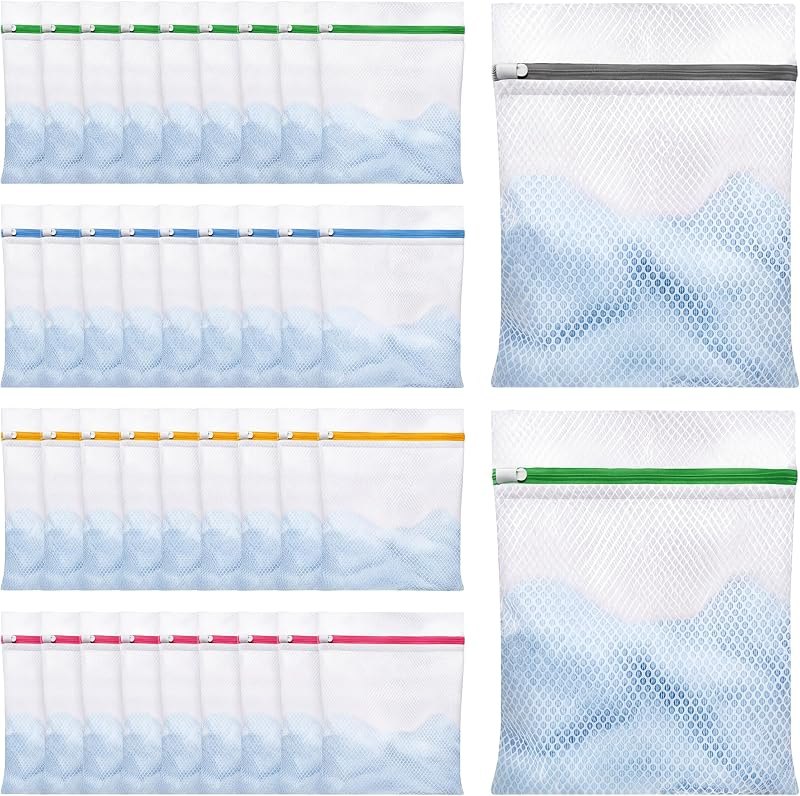 Junkin 40 Pack Honeycomb Mesh Laundry Bags for Delicates 12 x 16 Inches