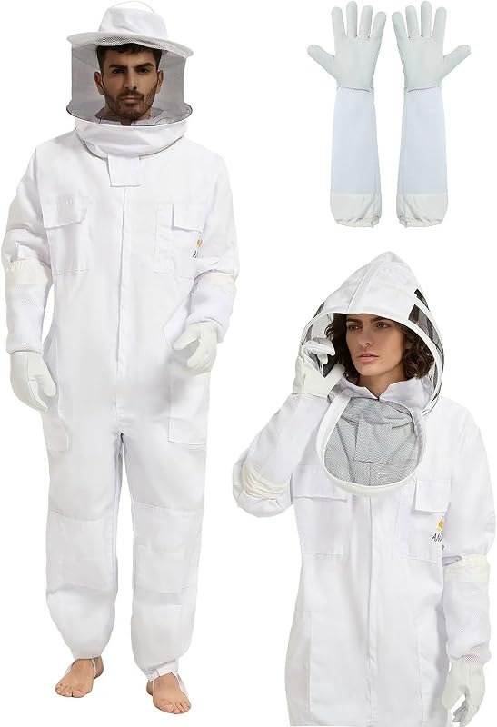 ANDES Pro Bee & Wasp Suit, Sting Proof, 2 Ventilated Veils & Gloves,L — bee suit with veil heavy duty for bee suit