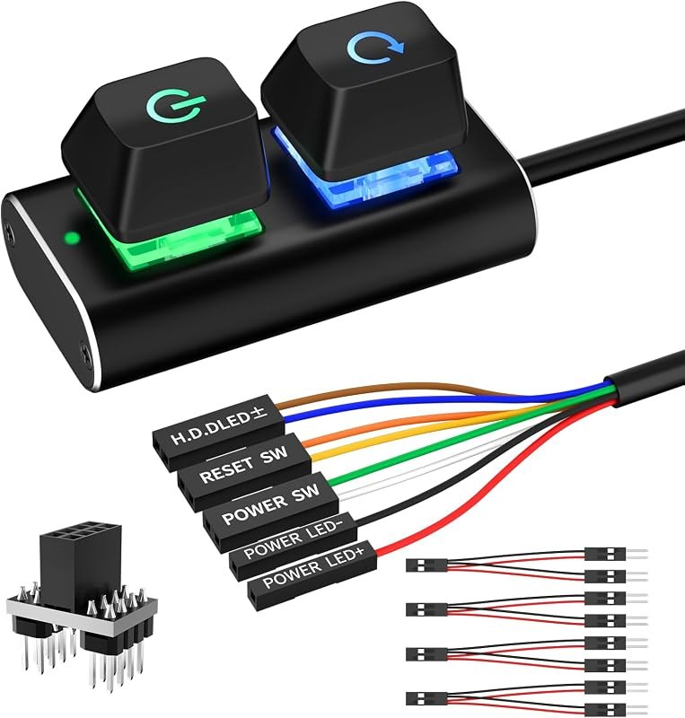 PC Power Button, External Desktop Computer Power Switch Splitter ON Off Reset SW HDD LED PC External Power Supply