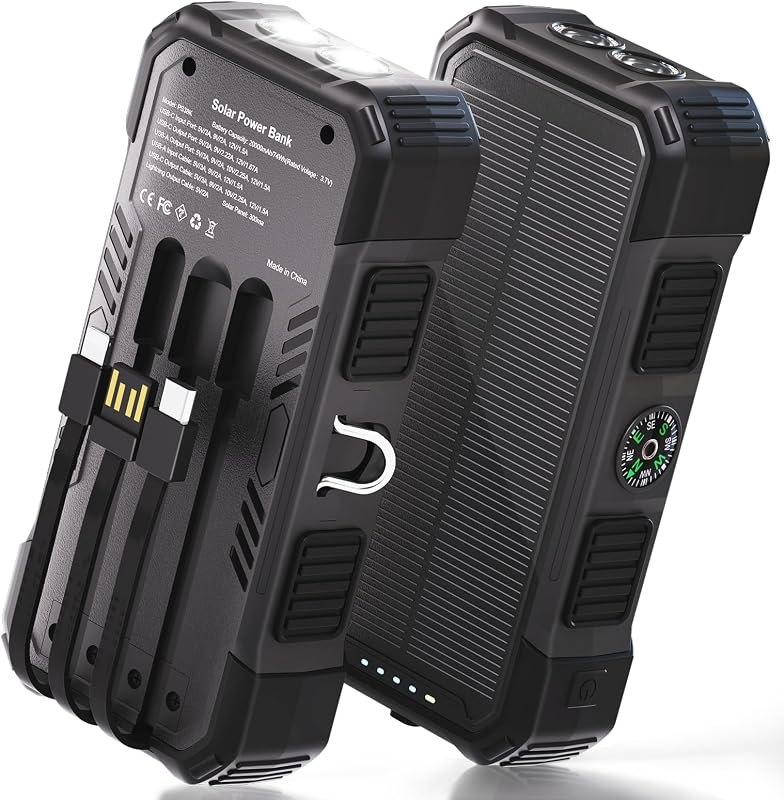 YELOMIN Solar Power Bank Portable Charger 20000mAh, 22.5W Fast Charging Compatible with iPhone Samsung iPad, 3