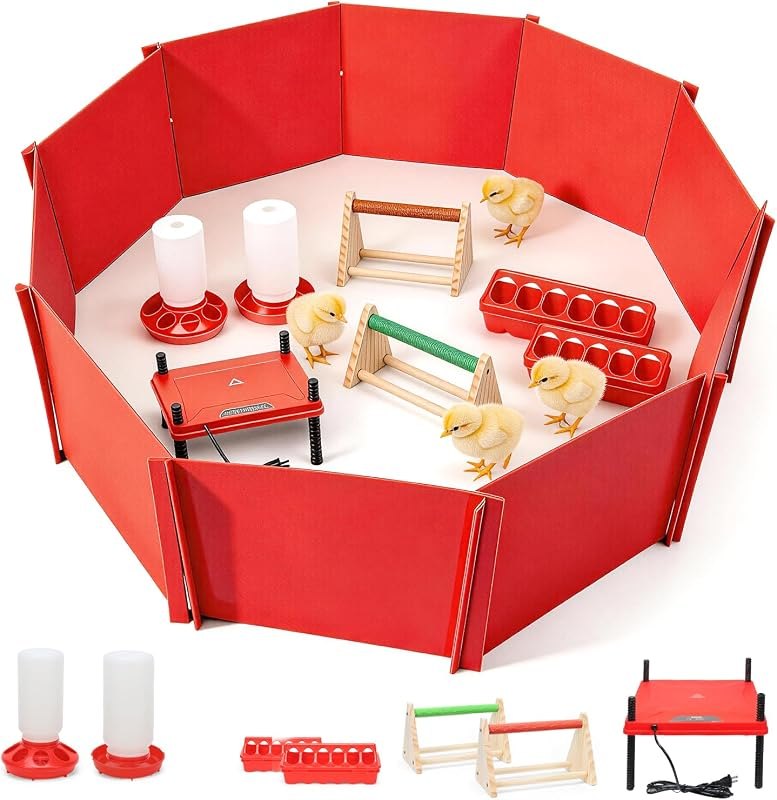 Chick Brooder Box for Chicks Baby Chick Starter Kit Brooding Playpen Portable Chicken Fence Pen with Chick Heating