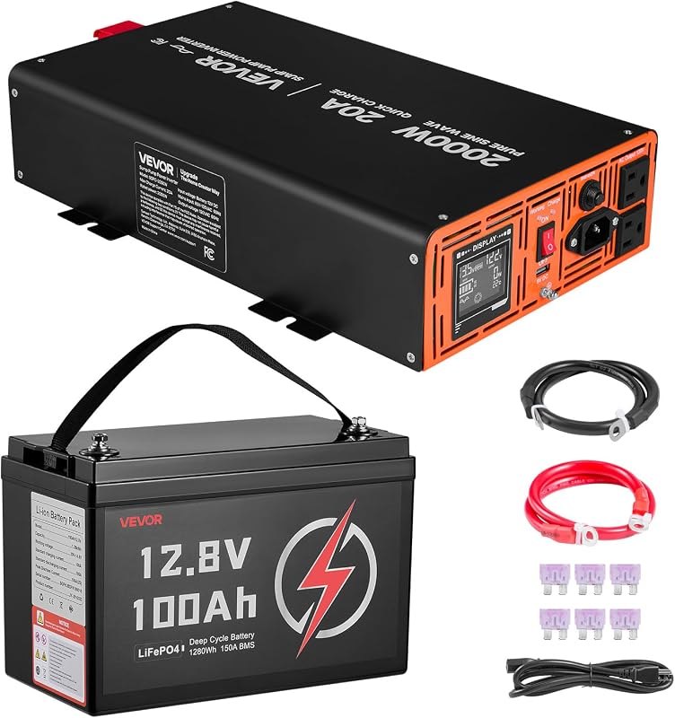 VEVOR Sump Pump Battery Bundle, 2000W, Backup System with 100 Ah LiFePO4 Battery, Auto Switches to Inverter for Sump