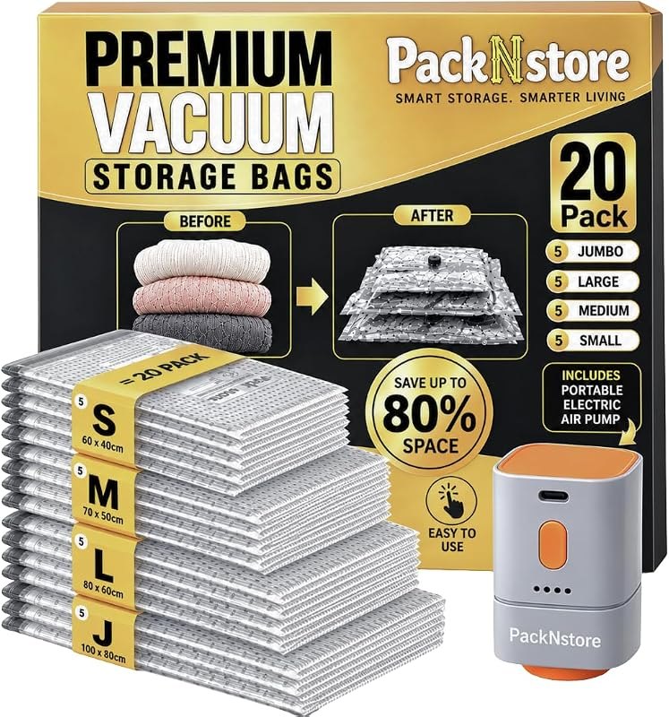 20 Pack Vacuum Storage Bags with Pump - Space Saver Bags — vacuum storage bags kit for vacuum storage bags durable