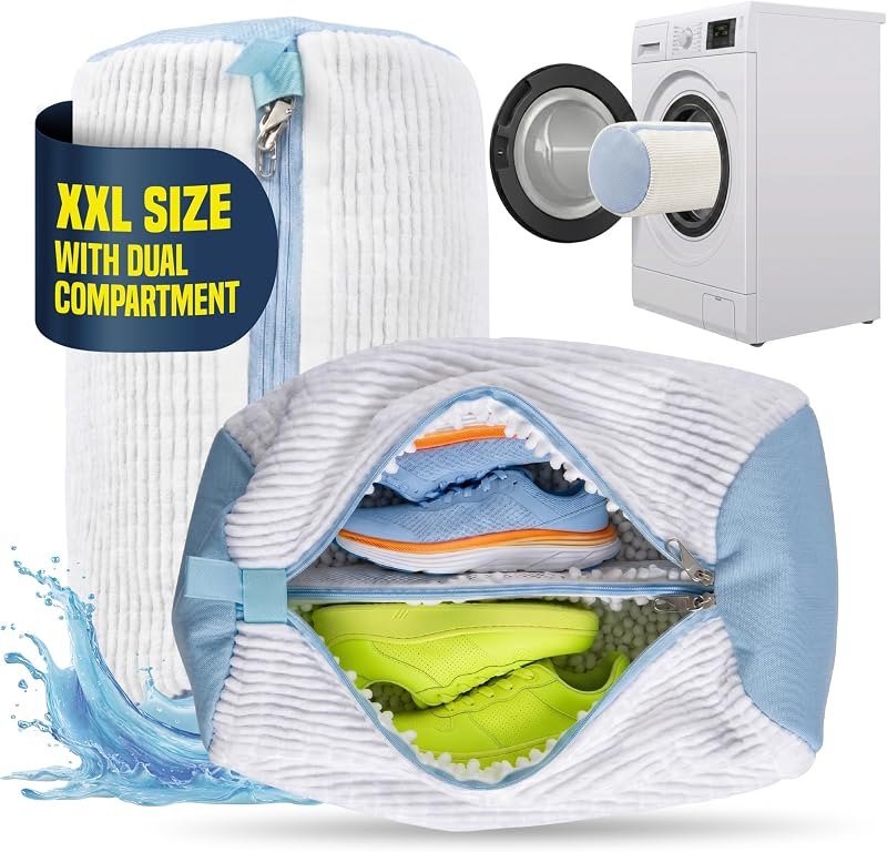 Shoe Washing Bag for Washing Machine, XXL, 1 Pack, White & Blue — shoe wash bag for mesh laundry bag under 30 budget