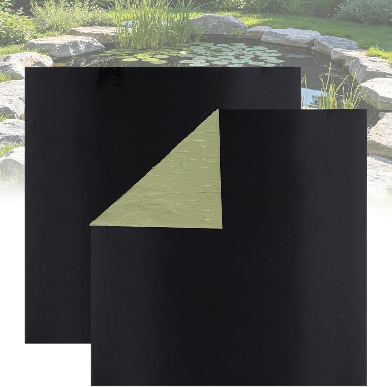 Adroiteet 2 Pcs Pond Liner Repair Kit, 10" x 10" Adhesive Rubber Patch Kit for EPDM HDPE Outdoor Ponds Liners