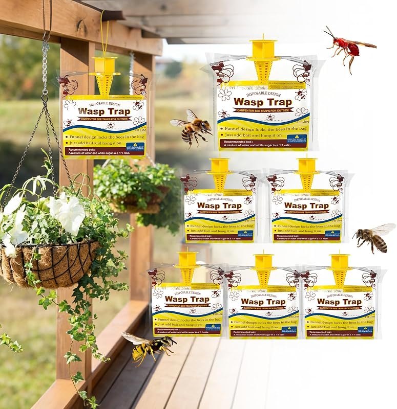 Wasp Traps Outdoor, Hanging Disposable Yellow Jacket Trap, Carpenter Bee Killer Outside, Bug Catcher Bags, Insect