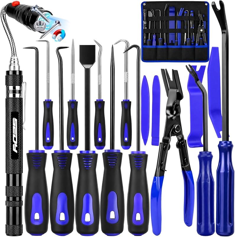 17PCS Pick and Hook Tool Set with Magnetic Pickup Tool, Trim Removal Tools, Clip Removal Plier, Fastener Removers and