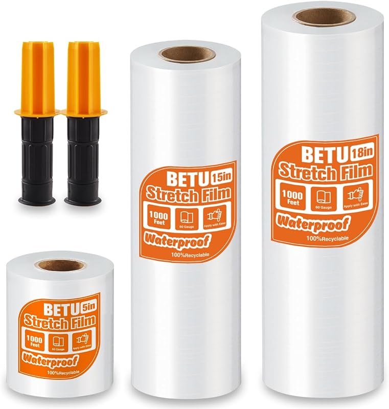 Stretch Film Shrink Wrap Complete Moving Kit (5"+15"+18") x 1000 Ft for Moving Supplies, Heavy Duty Plastic Wrap