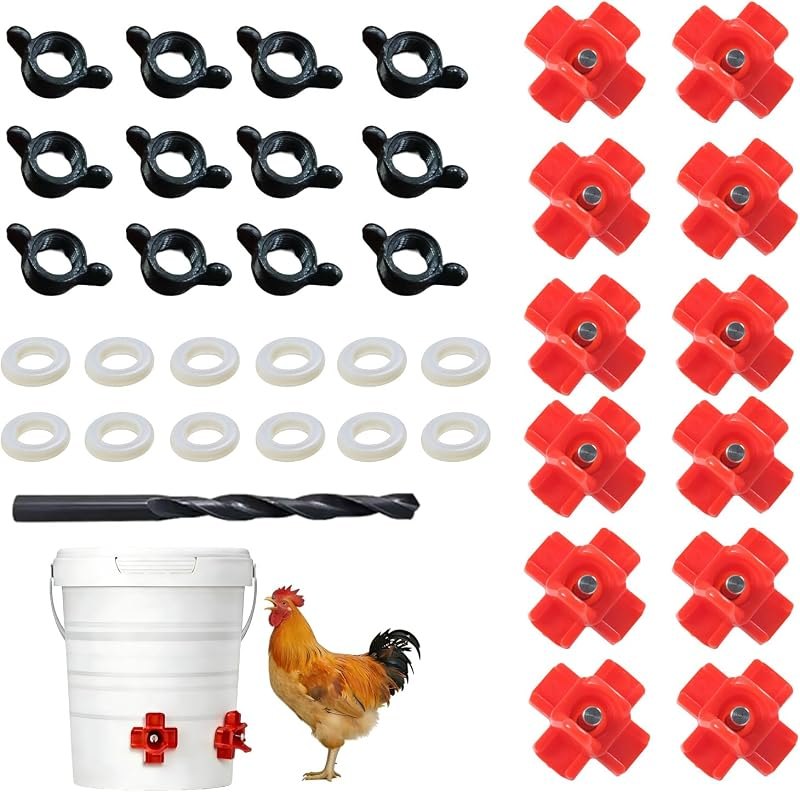 12 Pcs Horizontal Chicken Waterer Nipples with Drill Bits, Leakproof Poultry Watering System for Chicken Coop, ABS