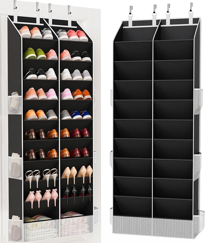 Criusia Over the Door Shoe Organizer, 20-30 Pairs Heavy-Duty Hanging Shoe Storage with Large Pockets, 10-Tier Door