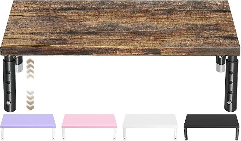 ECOLOVI Adjustable Wood Computer Monitor Stand Riser, Office Desk Organizer and Accessories for Monitor, Laptop, PC