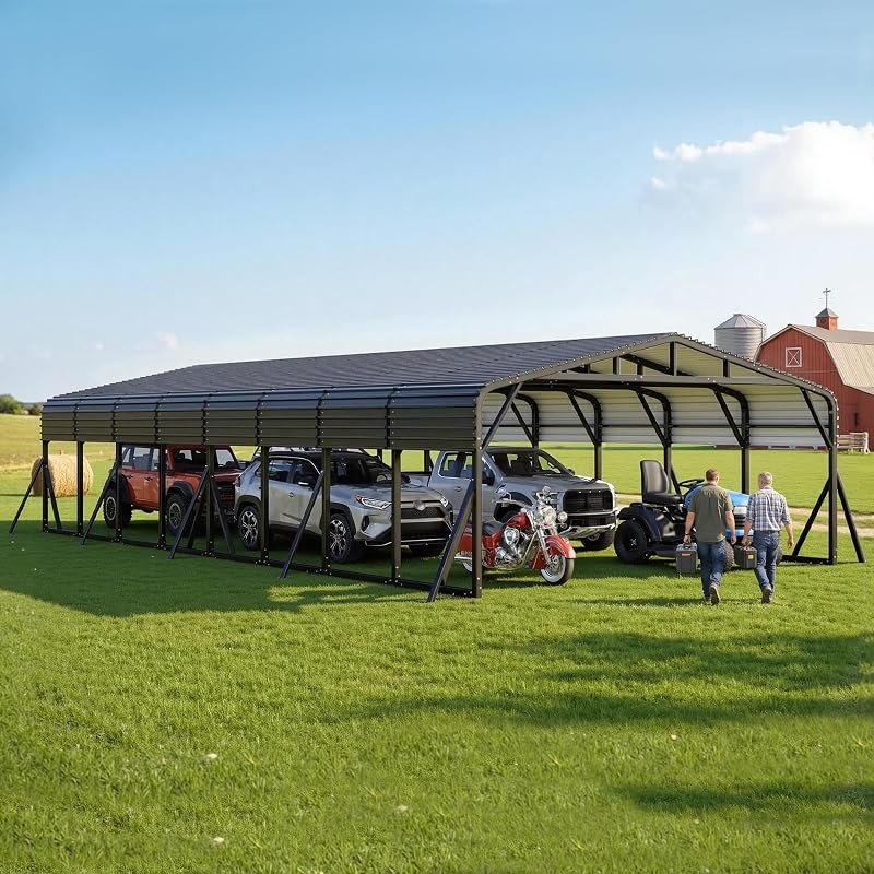 AMERLIEFE 20x40 FT Heavy Duty Metal Carport for Multiple Vehicles — tractor-canopy-heavy-duty for tractor canopy no