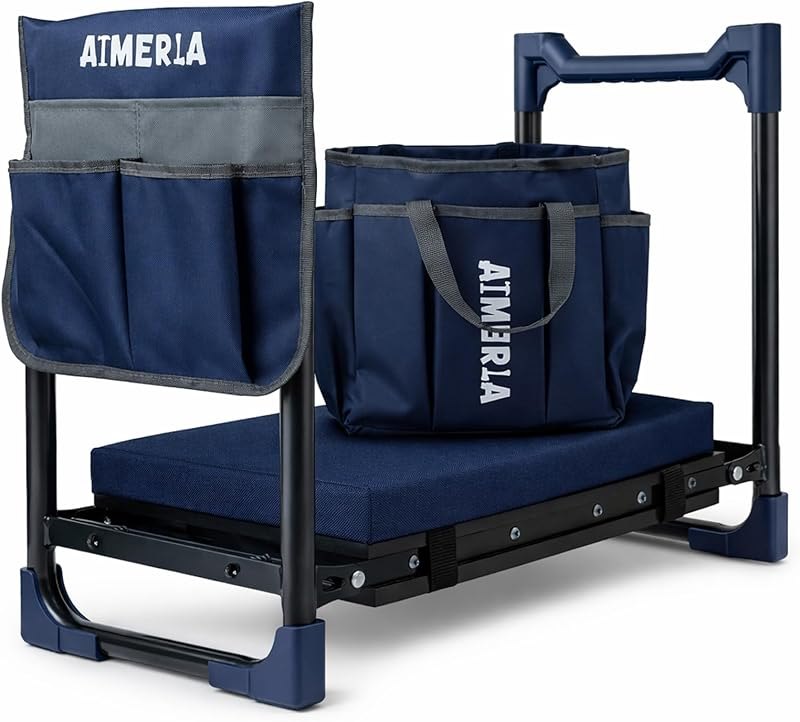 Aimerla K7 Foldable Garden Kneeler Seat, Upgraded Anti-Slip Base, 350LBS Capacity, 10.2" Wide EVA Pad & Detachable
