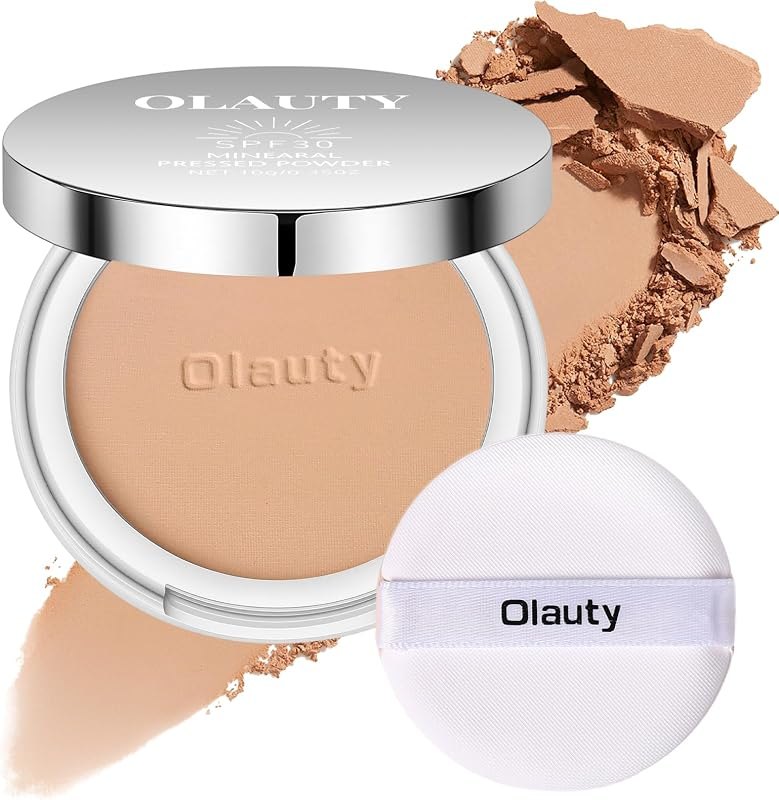 Mineral Powder Foundation with SPF 30+, 4-in-1 Mineral Sunscreen Pressed Powder for Face, Concealer & Finishing