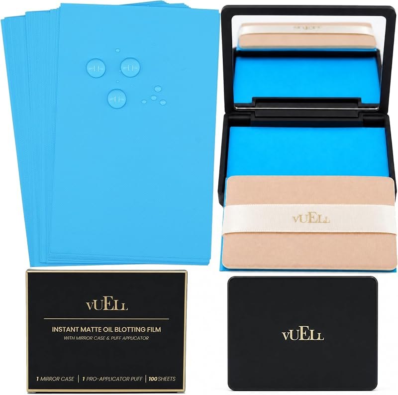 Oil Absorbing Sheets for Face, Non-Drying Feel, Mirror Compact & Puff — oil blotting papers kit for oil blotting