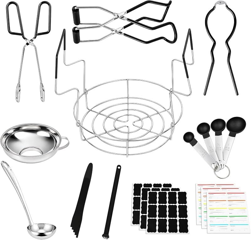TeSabMi Canning Supplies Starter Kit for Beginners, 11-Piece Water Bath Canning Tools Set with Rack, Jar Lifter