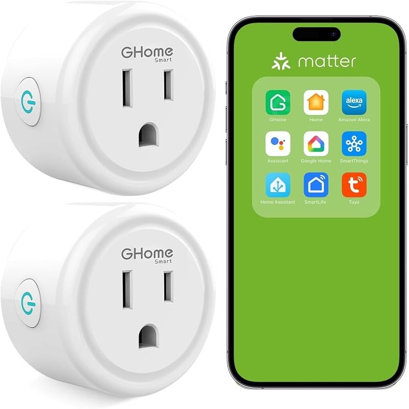 GHome 15A Matter Smart Plugs that Work with Alexa, Apple Home, Google Home — Matter for best smart plug under 40