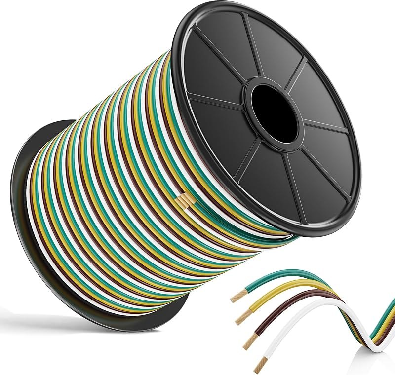 14 Gauge Trailer Wiring Harness Kit, 100FT Trailer Wire 4-Way Trailer Tow Harness Bonded Spool, Colour-Coded Trailer