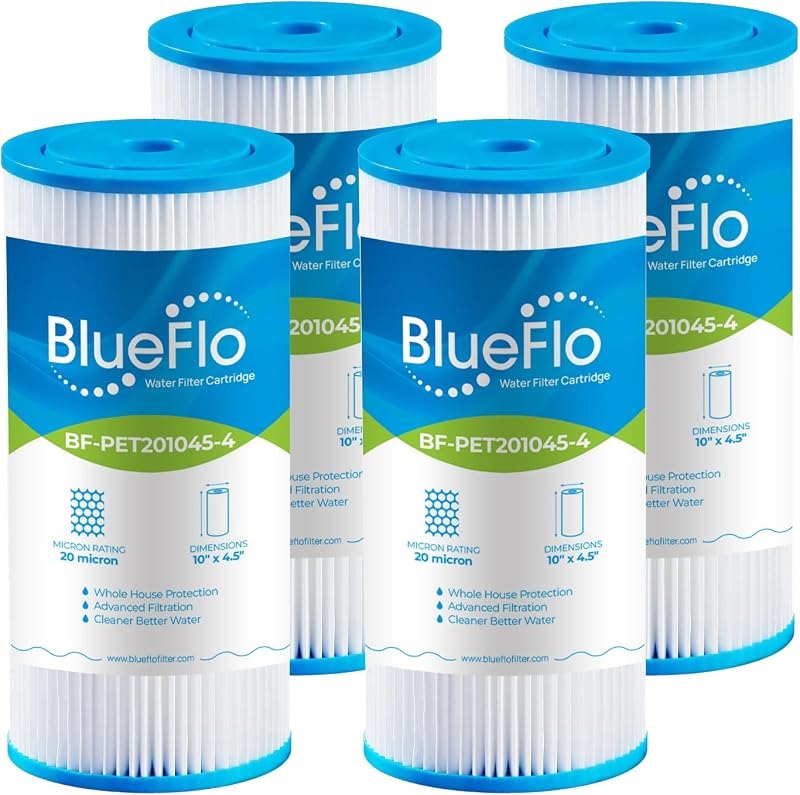 10"x4.5" 20 Micron Pleated Water Filter Home, 20 Whole House Heavy Duty Sediment Cartridge Replacement for FXHSC