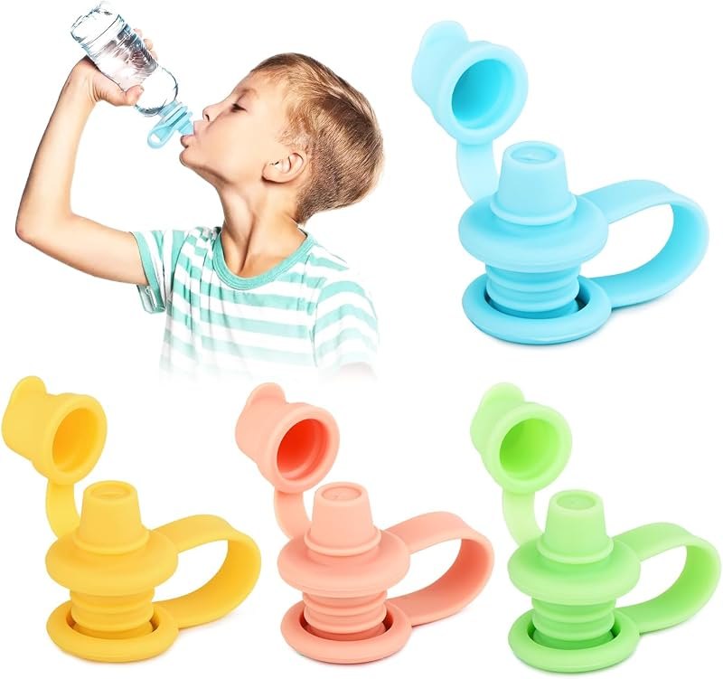 Water Bottle Spout Adapter for Toddlers, 4 Pack No Spill Water Bottle Topper, BPA-Free Silicone, Leakproof, Reusable &
