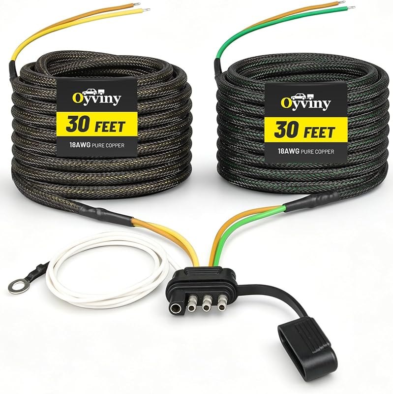 Oyviny 4 Pin 5 Wire Trailer Wiring Harness 30 Feet, 18AWG 4 Wire Wishbond Trailer Wiring Kit w/Nylon Net Tube