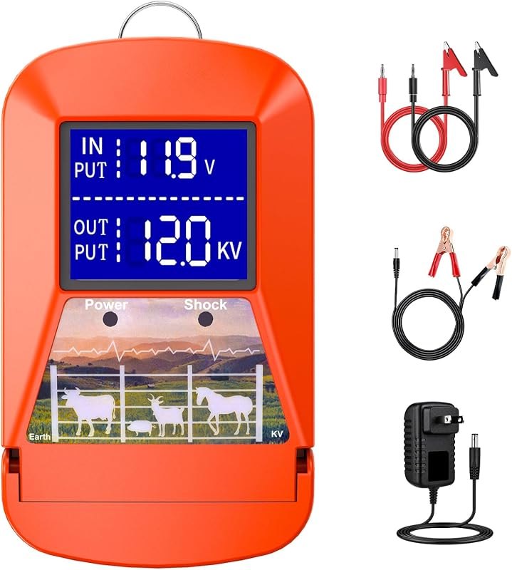 15 Miles/ 24 KM Electric Fence Charger, 3 J Energy Output 12 KV Voltage, AC DC Portable Electric Fence Charger with