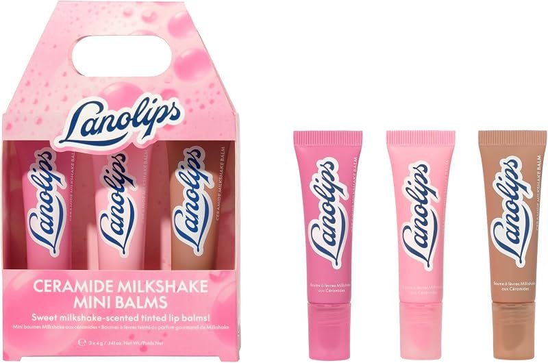 Lanolips Tinted Lip Balm Minis Gift Set - Ceramide Milkshake Hydrating Lip Moisturizer with Lanolin & Murumuru Butter
