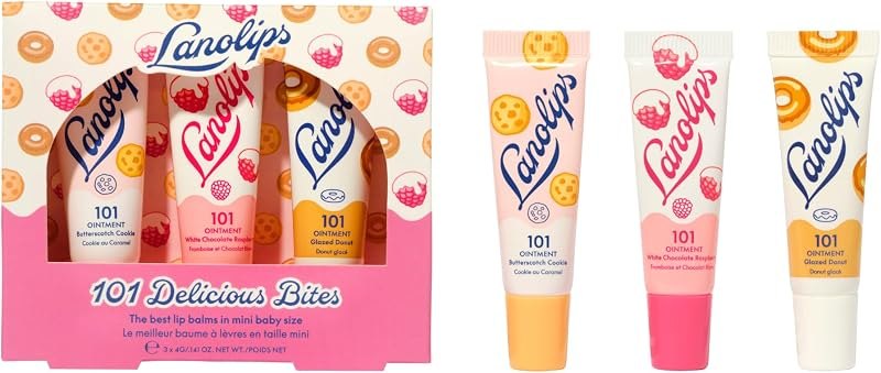 Lanolips 101 Delicious Bites Gift Set - Includes Mini 101 Ointment Lanolin Lip Balm in Butterscotch Cookie, White