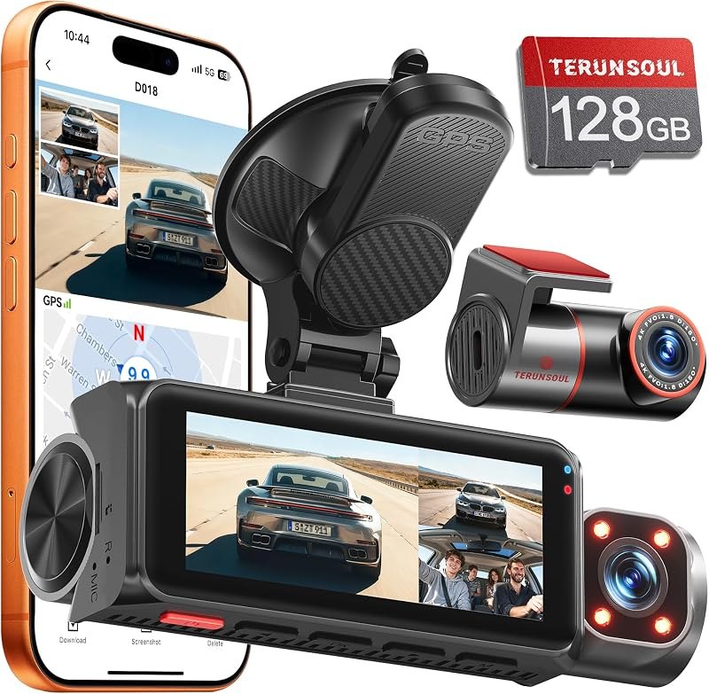 4K+4K+1080P 3 Channel Dash Cam, Free 128GB Card, AProX HD Night Vision — 4K for best dash cam