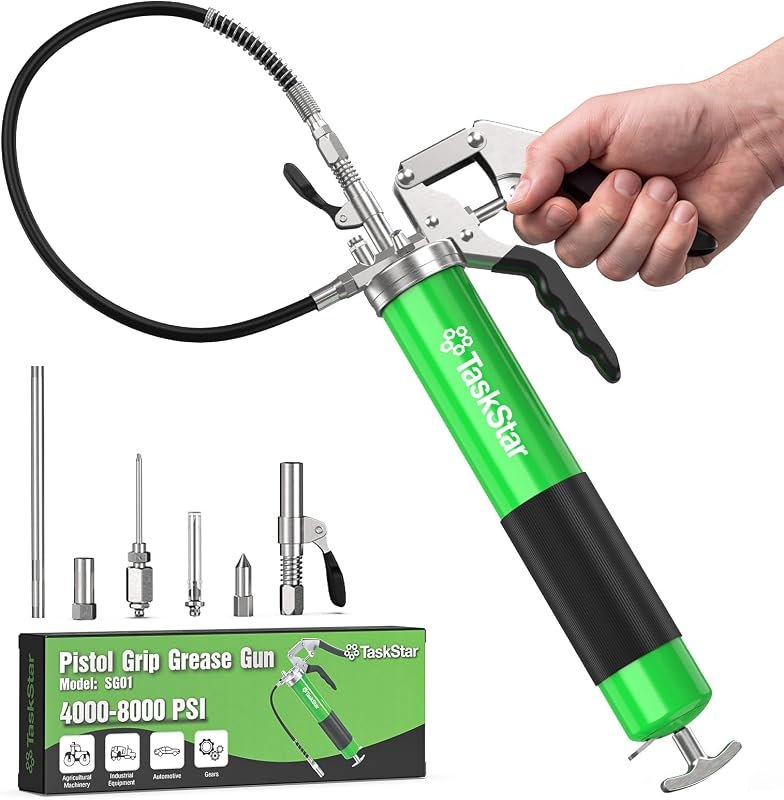 TaskStar Grease Gun Kit 8000 PSI Heavy Duty, 14 oz Capacity, 5 Grease Tips — grease-gun for grease gun no subscription