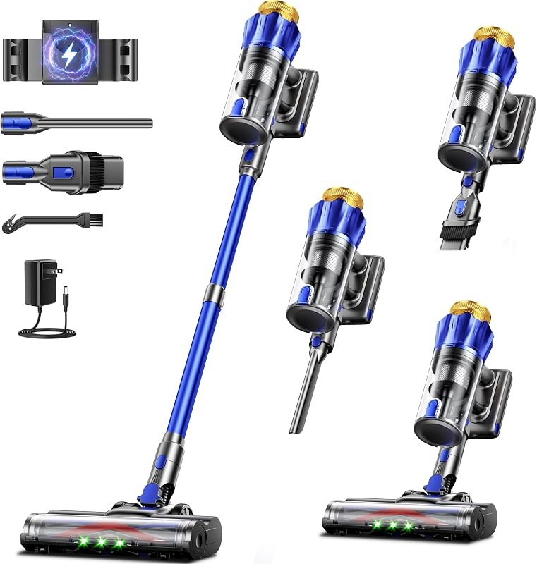 Cordless Vacuum Cleaner, 650W 55KPa Powerful Suction, 70Mins Self-Standing Stick Vacuum with Anti-Tangle Brush, Touch