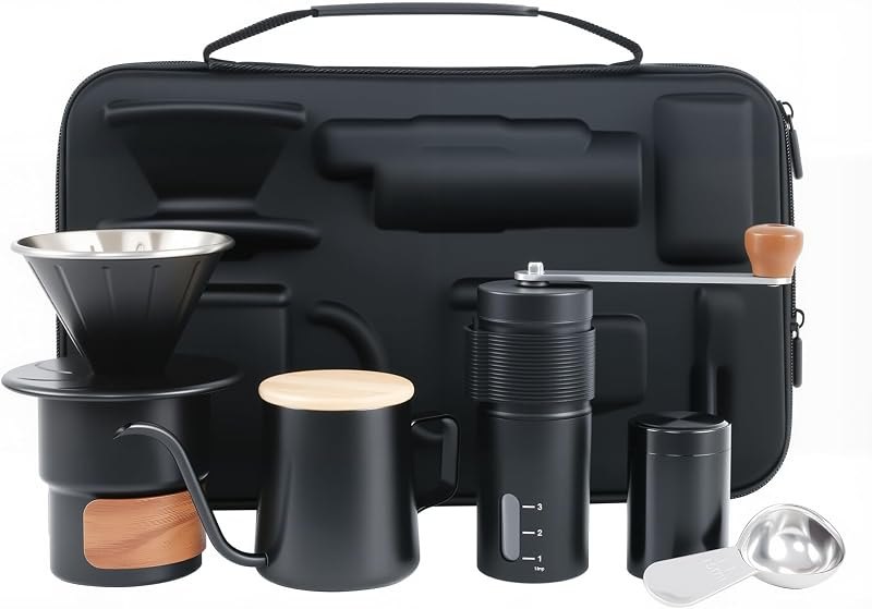 Pour Over Coffee Maker Set with Manual Burr Coffee Grinder, 6-Piece — Burr grinders and kettles. for burr grinders