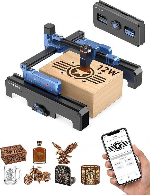 Artilume Laser Engraver 12000mW Foldable Design Laser Engraver and Cutter Machine 0.01mm Precision 200 * 150mm Large