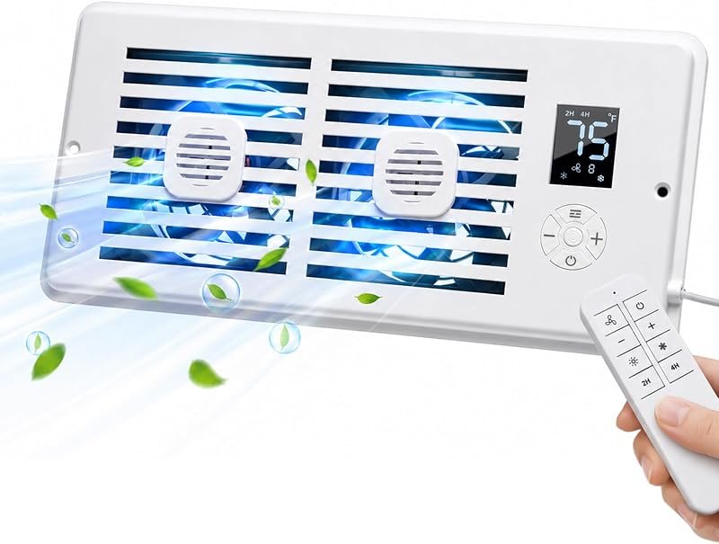 Quiet Register Booster Fan; for Floor/Wall Registers, 4" x 10" Smart Vent Fan Booster with Auto Thermostat Temperature