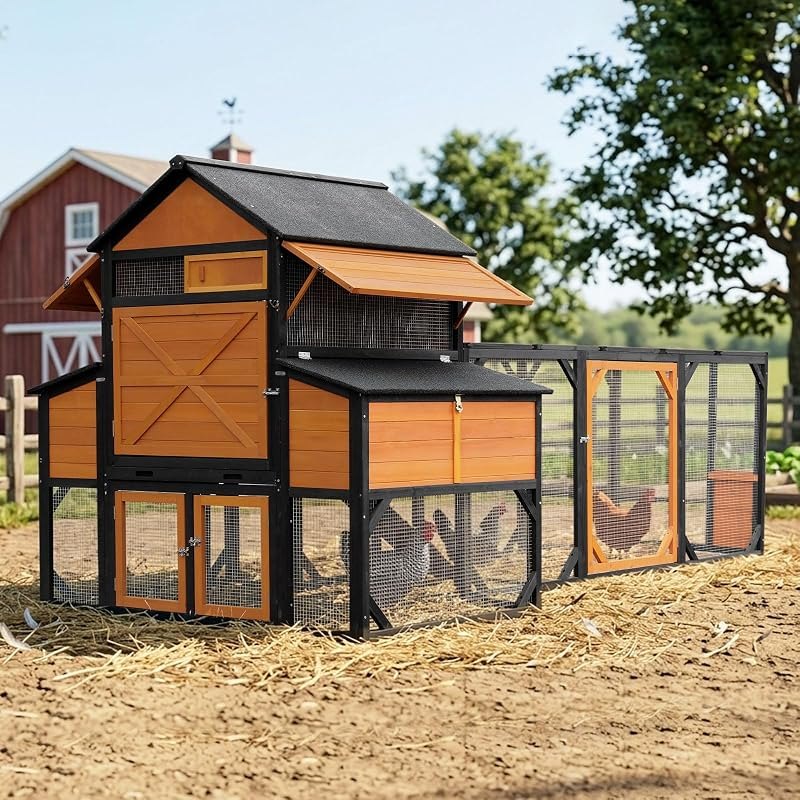 135.7" Extra Large Wooden Chicken Coop with Run for 10-15 Chickens