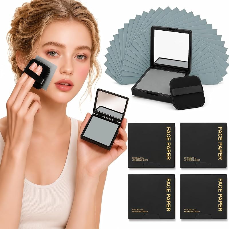 Oil Blotting Sheets for Face, 500 Pcs Blotting Papers for face with Mirror, Puff and Refill Pack, Rapidly absorb