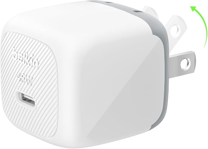 Belkin 45W Compact USB C Charger Block, Fast Charging for Travel — compact for best GaN charger travel compact