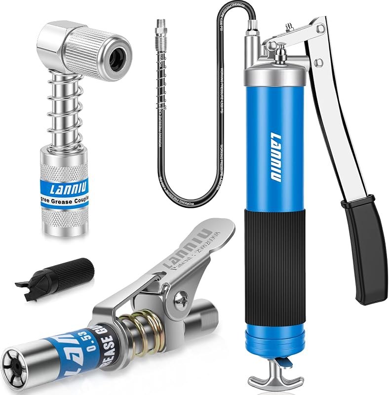Lever Grease Gun Kit: 0.53" Coupler, 90° Adapter & 18" Flex Hose