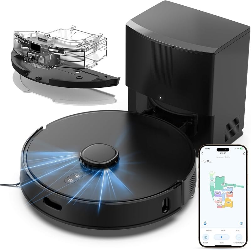 Robot Vacuum and Mop Self-Emptying with 8,000Pa Suction, LiDAR Navigation, Home Mapping, 75-Day Capacity, No-Go Zones