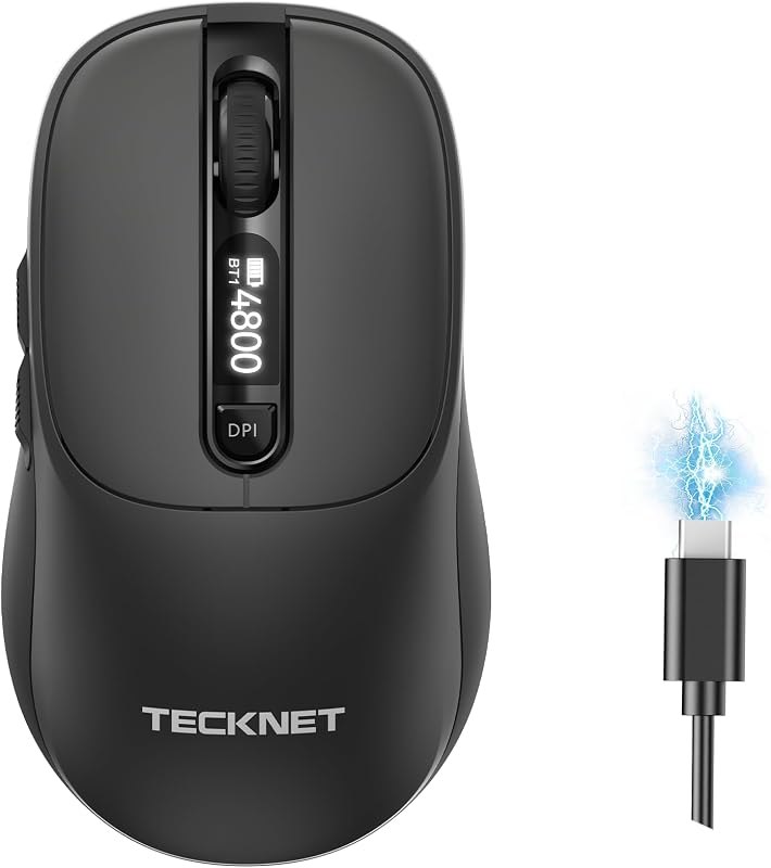 TECKNET Wireless Mouse with LED Display,Tri-Mode Bluetooth Mouse for Laptop — silent click for best quiet wireless