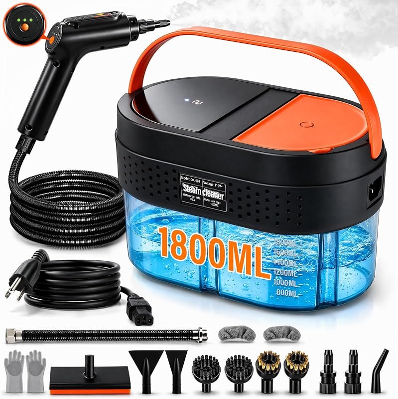 Steam Cleaner for Home, Handheld Steam Cleaner with 1800ml Large Tank — handheld steam cleaner kit for handheld steam
